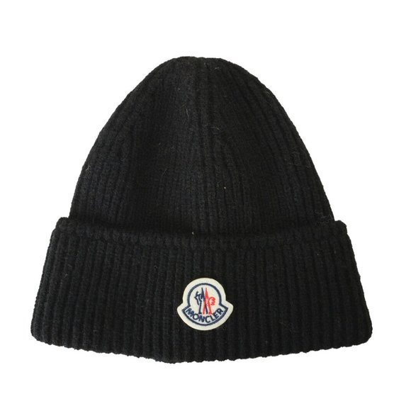 Moncler Unisex Black 100% Wool Knitted Beanie Hat One Size - Picture 1 of 5